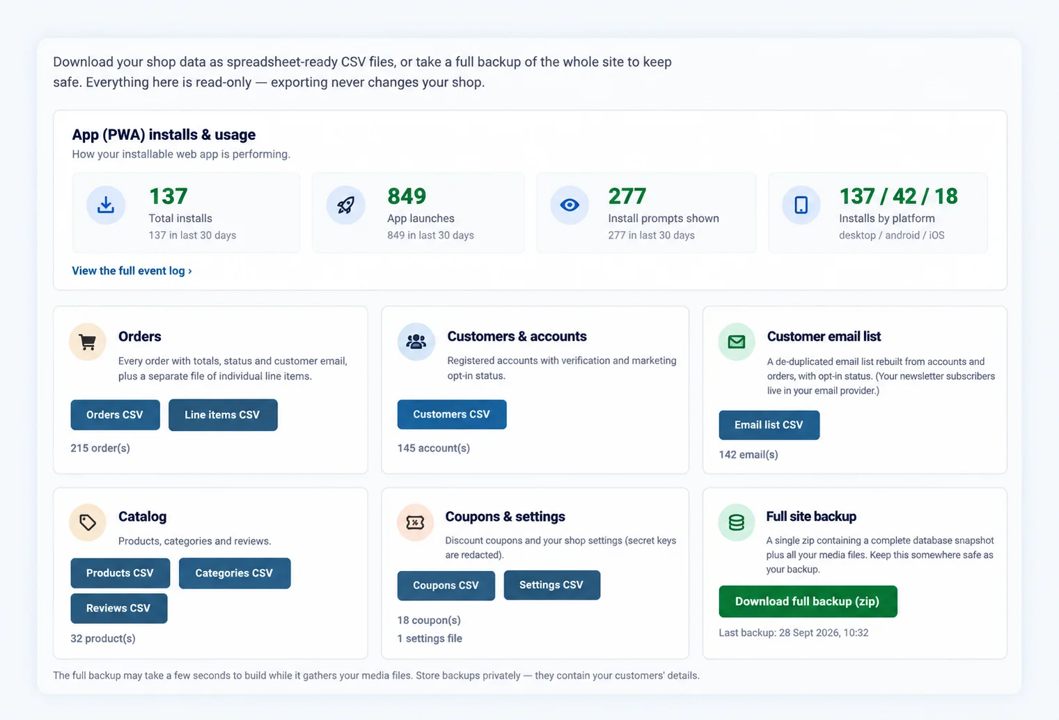 On Djangify you will be able to download your own data
